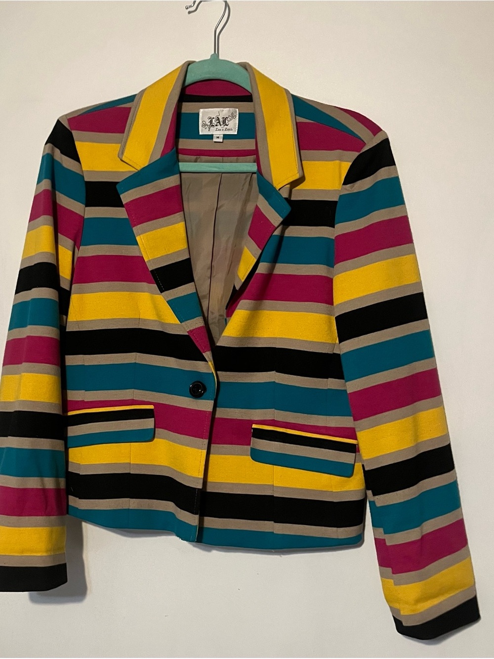 Live a Little Multicolor Striped Blazer Jacket - Yellow, Teal & Magenta